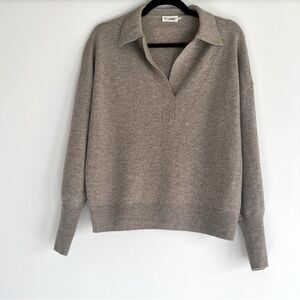 R Label Wool Cashmere Collared V-neck Long Sleeve Polo - Beige Brown Size Small